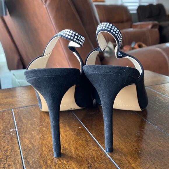 Marc Fisher black suede sparkle studded back strap pump size 10 slingback - Picture 5 of 8